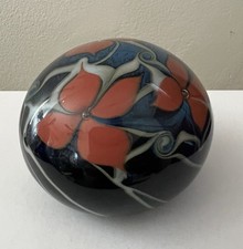 Art Glass Paperweight, Blue & Orange Layered Flower Design with Concave Top — listing 5