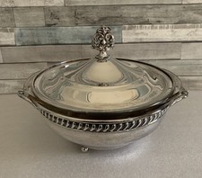 Vintage Mid-Century Chafing Dish with Stainless Pot, Brass Stand & Wood Handle — listing 6