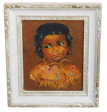 Mid-Century Oil Portrait of Young Boy in Red Shirt, Signed 'Kro' — listing 4