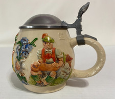 Vintage German Pewter Lidded Beer Stein with Relief Tavern Scene, Silver-Tone, 6" Tall — listing 6