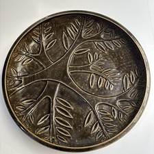 Studio Pottery Ceramic Cattail & Lily Pad Sculpture on Stoneware Base