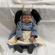Vintage Cloth Face Doll with Yarn Wig, 20" Tall, Pink Velvet Jumper No visible mark anywhere
