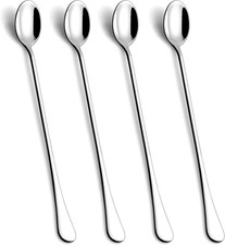 Set of 5 Stainless Steel Iced Tea Spoons with Ornate Cast Handle Terminals — listing 5