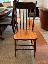 Antique Victorian Pressed-Back Oak Rocking Chair with Bentwood Arms and Spindle Back, circa 1890-1910 — listing 4