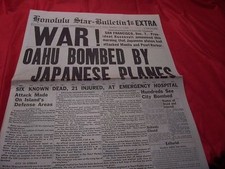 Honolulu Star-Bulletin 1st Extra 'WAR! OAHU BOMBED' December 7, 1941 Pearl Harbor Newspaper