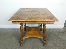 Antique Victorian Oak Parlor Table with Glass Ball & Claw Feet and Spool-Turned Legs — listing 4