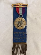 Antique 1897 A.O.U.W. Grand Lodge South Dakota Fraternal Ribbon Badge Medal