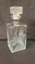 Vintage Cut Glass Square Whiskey Decanter with Faceted Stopper — listing 5