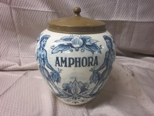 Vintage Delft Blue Hand-Painted 'Amphora' Tobacco Jar with Brass Lid — listing 6
