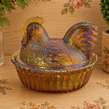 Westmoreland Miniature Yellow Milk Glass Hen on Nest Covered Dish, 2.5 inch — listing 6
