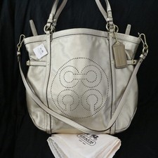 Coach Op Art Signature Sateen Drawstring Shoulder Bag in Black/Grey