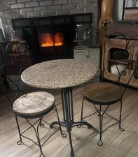 Round Bistro Table with Ornate Cast Iron Pedestal Base, Wood Top, Approx 36" Diameter — listing 2