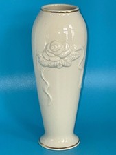 Lenox Ivory Porcelain Embossed Rose Vase, 12 inch, Gold Rim — listing 4