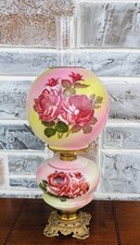 Pair of Vintage 1971 Gone with the Wind Style Hurricane Table Lamps with Floral Painted Glass — listing 6