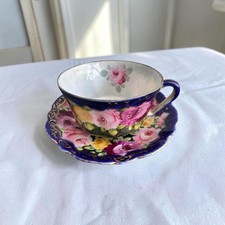 Vintage Translucent Fine China Cup and Saucer, Gray Wheat/Leaf Spray Pattern with Platinum Trim — listing 2