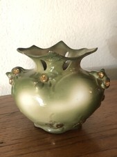 Vintage Chinese/Asian Green Glazed Pottery Fan-Shaped Reticulated Flower Vase / Wall Pocket — listing 5