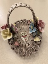 Porcelain Floral Basket with Applied Ceramic Roses, Multicolor — listing 5