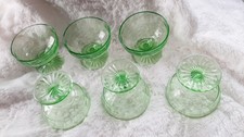Green Uranium Glass Footed Sherbet Cup, Block Optic Pattern, 3" Tall — listing 3