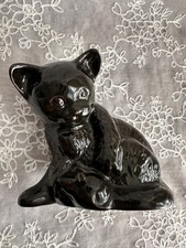 Ceramic Reclining Tabby Cat Figurine with Hand-Painted Violets