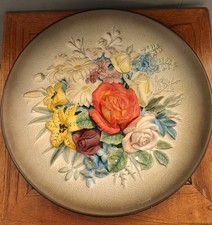Bossons Chalkware Floral Wall Plaque with Chrysanthemums