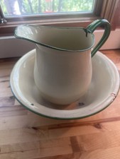 Vintage Ceramic Wash Pitcher and Basin Set with Stag/Deer Transfer and Embossed Rust Trim