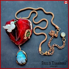Vintage Style Lace Leaf Statement Necklace with Beaded Chain