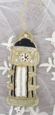 Vintage Handmade Teal Velvet Grandfather Clock Christmas Ornament with Gold Trim — listing 2