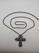 Sweet Romance Gothic Rosary-Style Cross Pendant Necklace with Red & Blue Glass Beads — listing 6