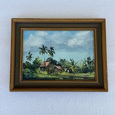 Large Framed Tropical Palm Tree Landscape Art Print, Ornate Silver-Gilt Frame, Double Matted Under Glass