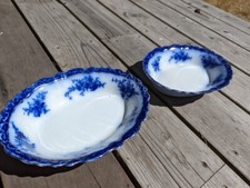 Antique Flow Blue Touraine Pattern Oval Vegetable / Serving Bowl with Handles — listing 5