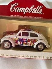 Pair of Die-Cast Toy Cars — Teal VW Beetle & Pink/White 1950s Station Wagon