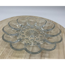 Vintage Clear Pressed Glass Deviled Egg Serving Dish with Hobnail Center and Scalloped Petal Rim — listing 4