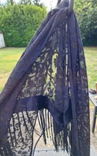 Sheer Black Textured Fringed Fashion Scarf with Eyelash Fringe Trim — listing 3