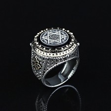Men's Yellow Gold Black Onyx Signet Ring with Diamond Accents — listing 5