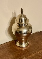 Vintage Brass Ginger Jar Table Lamp on Black Wood Base with Black Coolie Shade — listing 2