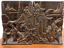 Vintage Carved Wood Tray with Inlaid Figural Scene — listing 2