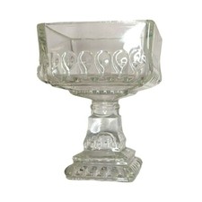 Vintage Pressed Glass Square Pedestal Covered Compote / Wedding Box with Steeple Finial — listing 5