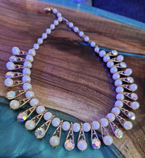 Vintage Egyptian Revival Matte Gold-Tone Link Necklace with Black Cabochons — listing 5