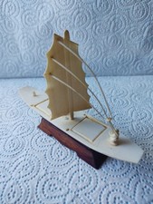 Vintage Oil Painting on Canvas of Chinese Junk Boats in Harbor at Sunset, Signed, Wood Framed — listing 4
