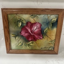 Framed Original Red Hibiscus Floral Painting, Signed — listing 4