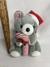 Vintage Christmas White Mouse Plush in Red Star Pajamas with Green Scarf — listing 6