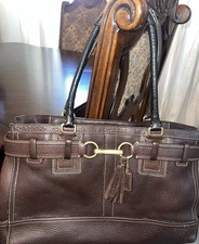 Coach Hamptons Leather Satchel Handbag in British Tan — listing 6