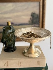 Vintage Silver-Plated Repoussé Footed Compote / Centerpiece Bowl with Rose Motif and Scroll Handles — listing 3