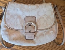 Coach Signature Jacquard Small Flap Shoulder Bag with Pink Buckle — listing 6