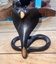 Carved Wood Standing Cobra Sculpture with Coiled Base — listing 3