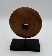 Mid-Century Modern Sculptural Walnut Table Lamp with Cylinder Drum Shade — listing 4