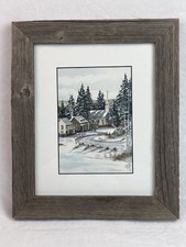 Framed European Village Watercolor Print with Church Spire and Timbered Houses