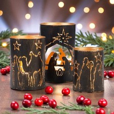 Light-Up Nativity Scene Christmas Lantern, Stained Glass Design, 17.75" H, Dual Power (USB or Battery) — listing 4