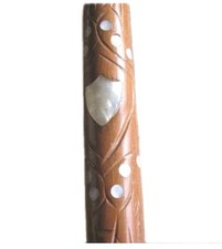 Vintage Carved Wood Pool Cue with Mother-of-Pearl Inlay Dots and Decorative Butt Rings — listing 5
