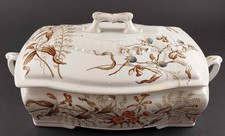 Antique Victorian Brown Transferware Ironstone Platter with Polychrome Floral Border — listing 6